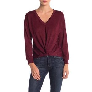 LUSH V neck Twisted Front Lightweight long sleeve sweater maroon size small